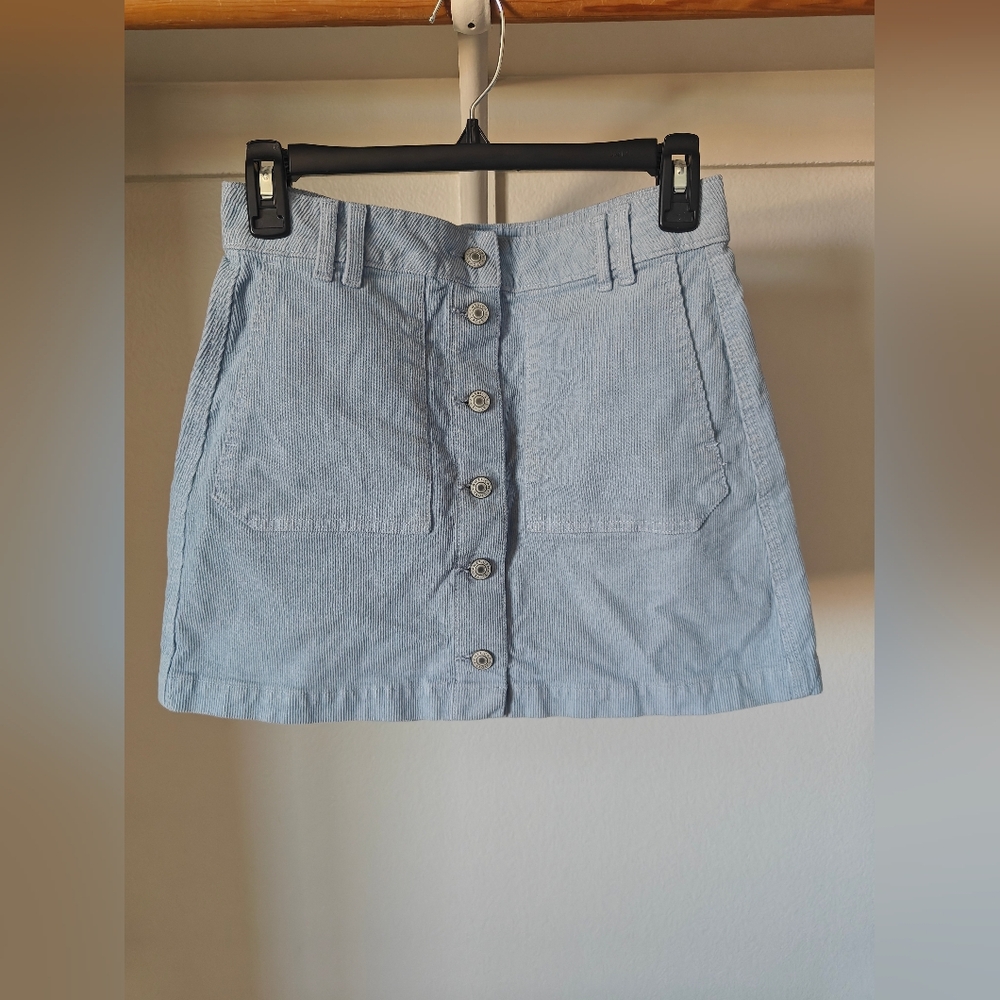 Light Blue Button-Front Skirt